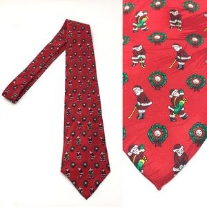 Silk Red Santa Golf Holiday‎ Christmas Mens Necktie